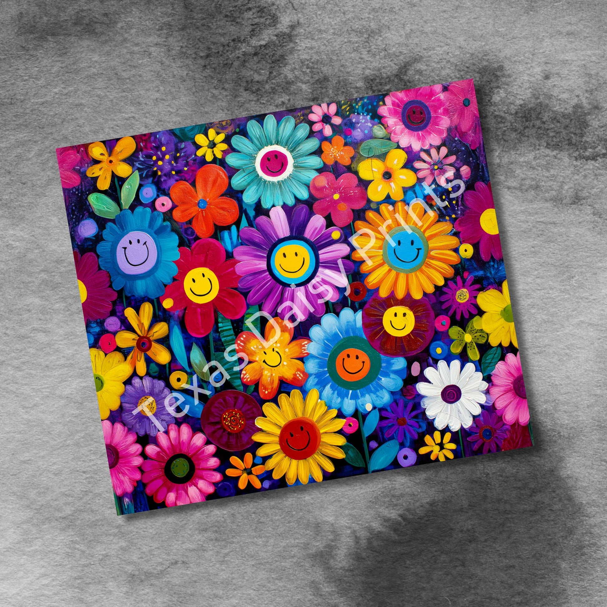 Retro Smiling Daisy Flowers, 20 oz Skinny Tumbler, Spring Flowers Sublimation Seamless Designs