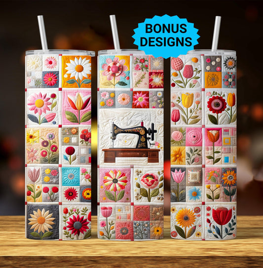 Quilting Sewing Spring 20oz Skinny Tumbler Seamless Sublimation Design Templates,Straight PNG Digital Download