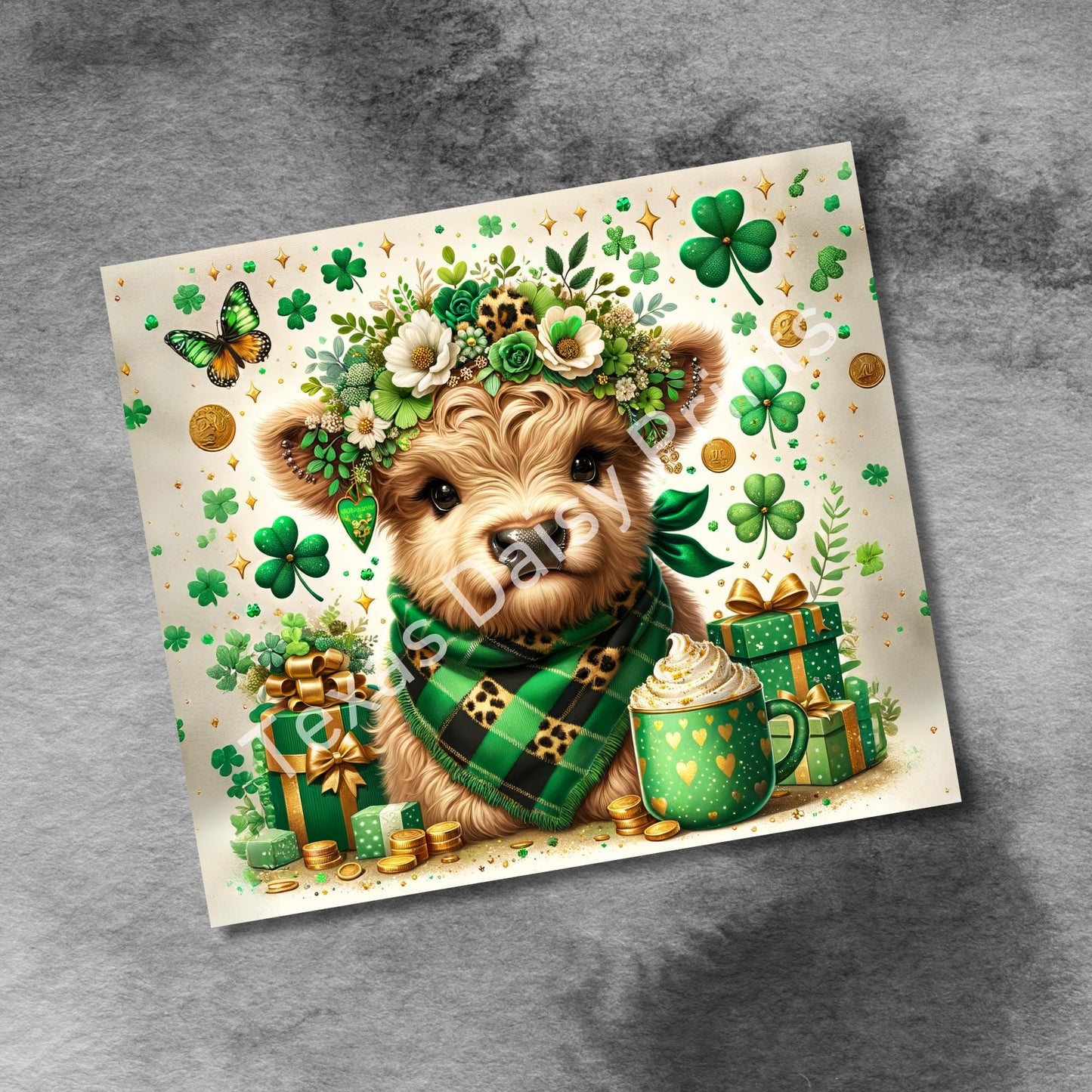 Cute Irish Baby Highland Cow 20oz Tumbler Sublimation Design, St Patricks Day Seamless Straight PNG Digital Download