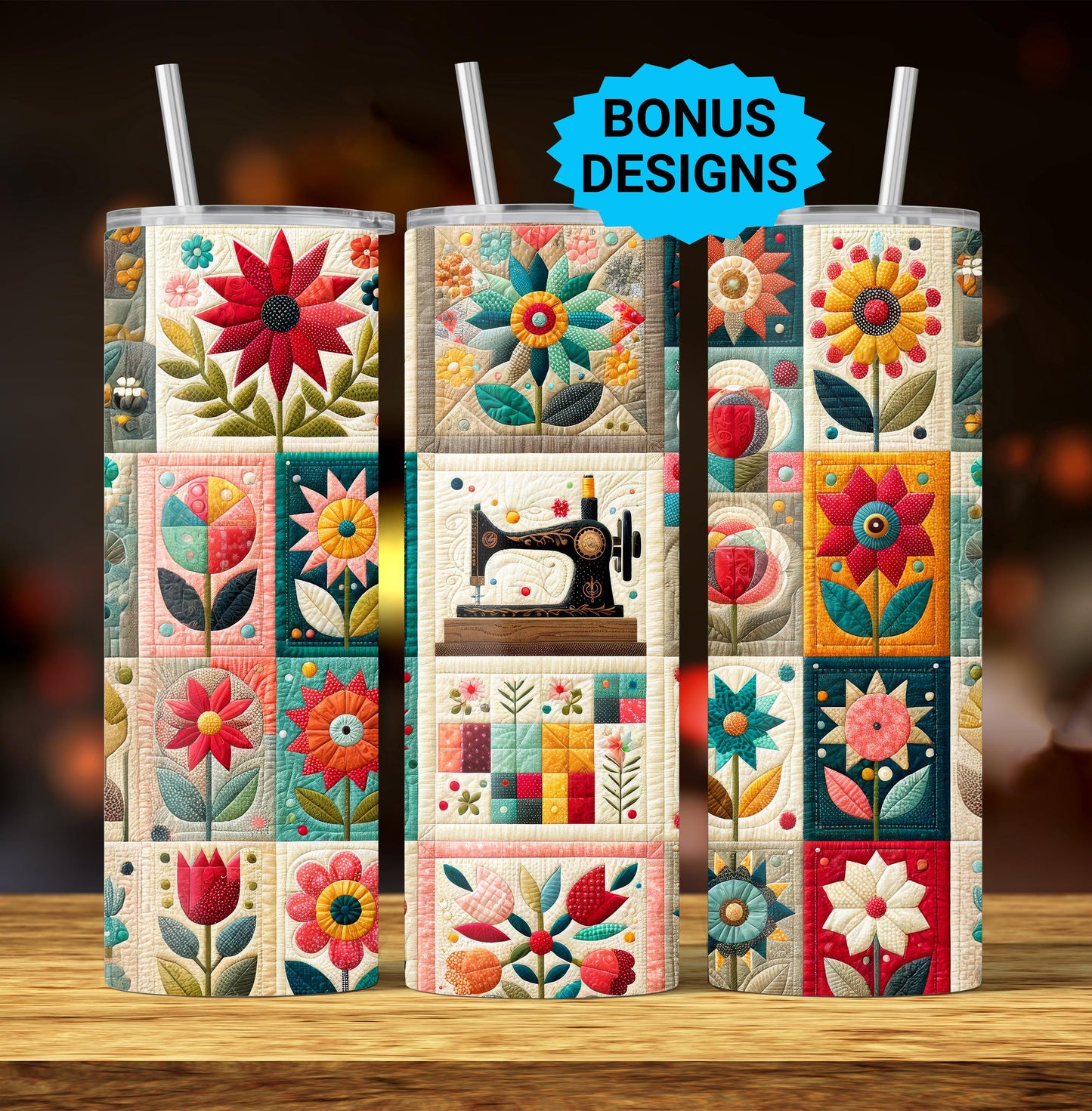 Quilting Sewing Spring 20oz Skinny Tumbler Seamless Sublimation Design Templates,Straight PNG Digital Download