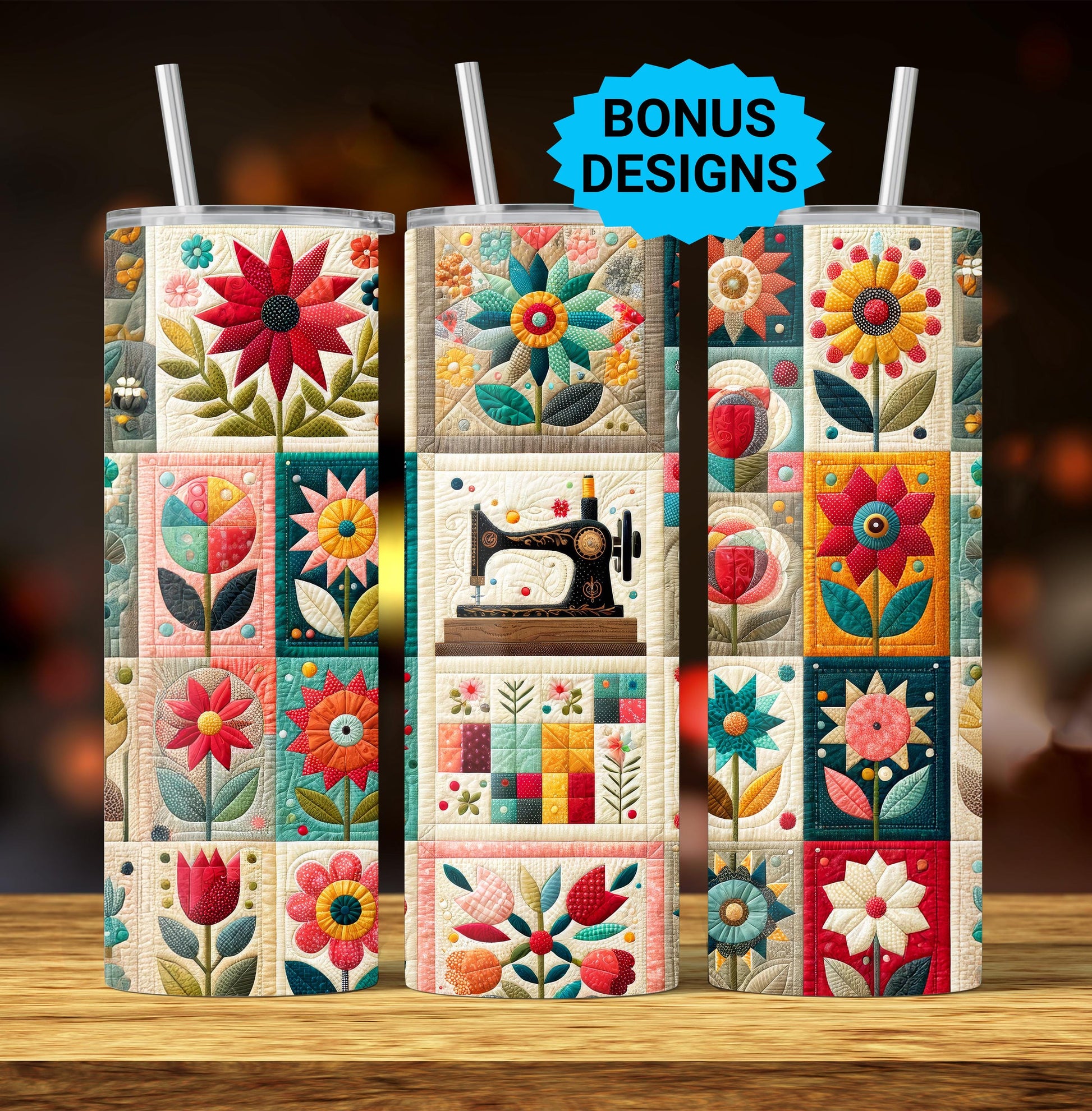 Quilting Sewing Spring 20oz Skinny Tumbler Seamless Sublimation Design Templates,Straight PNG Digital Download