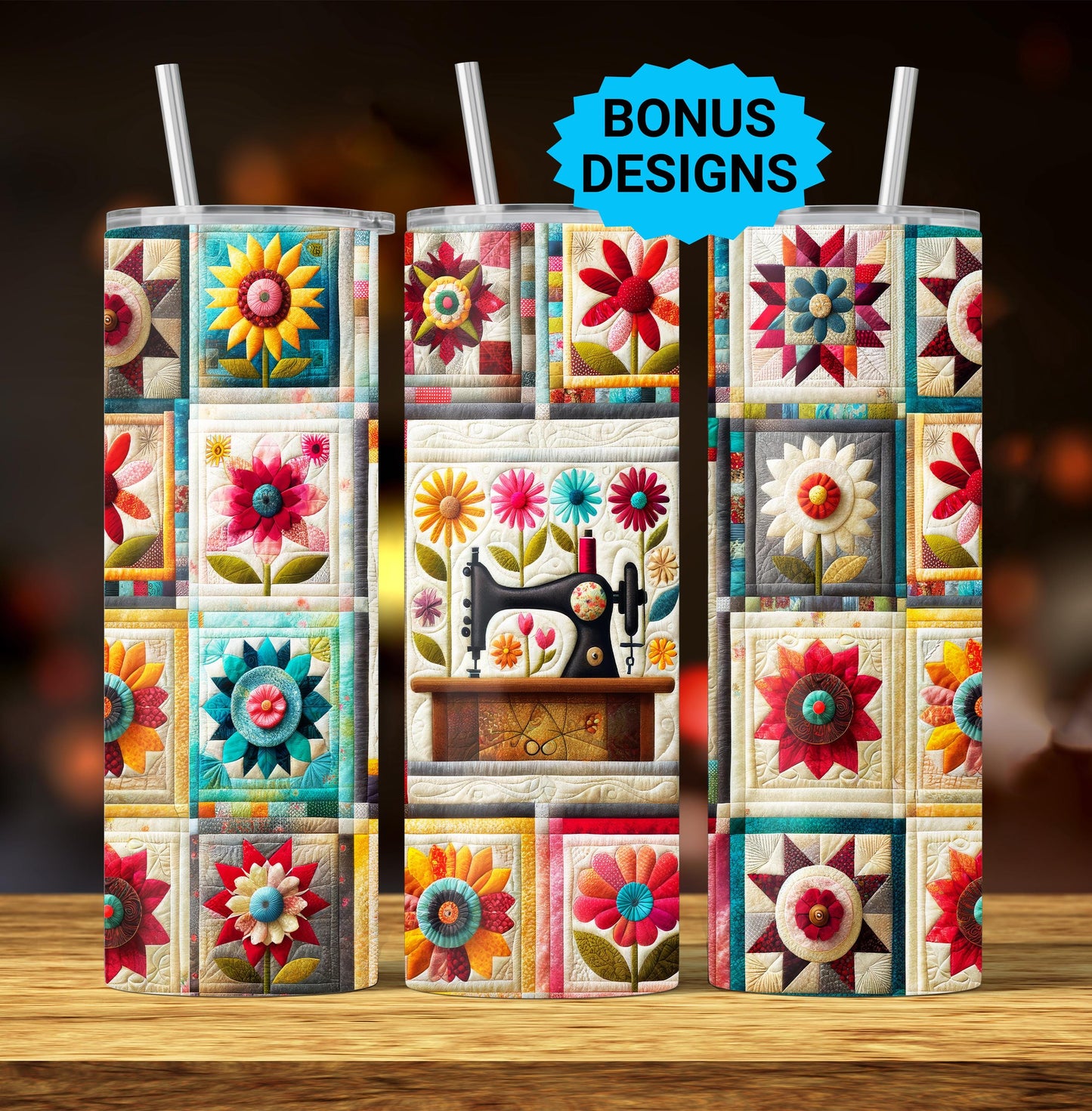 Quilting Sewing Spring 20oz Skinny Tumbler Seamless Sublimation Design Templates,Straight PNG Digital Download