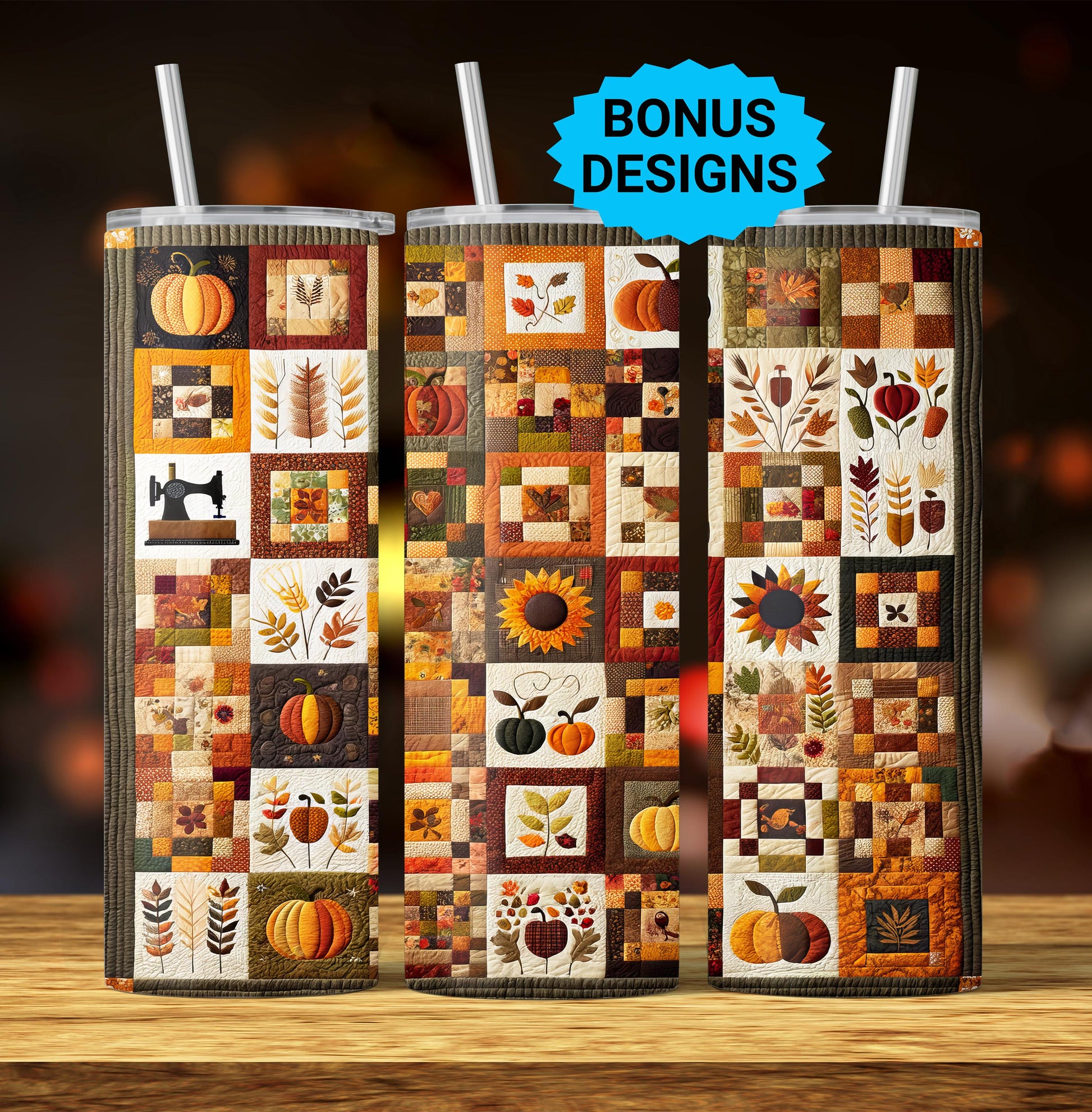 Quilting Sewing Fall 20oz Skinny Tumbler Seamless Sublimation Design Templates,Straight PNG Digital Download