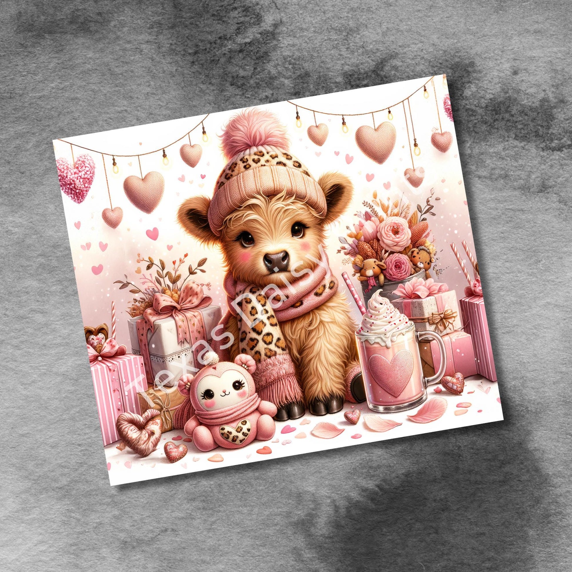 Highland Cow Valentine Tumbler Wrap, 20oz Skinny Sublimastion Design, Cow Love Tumbler Wrap Seamless Straight PNG Digital Download