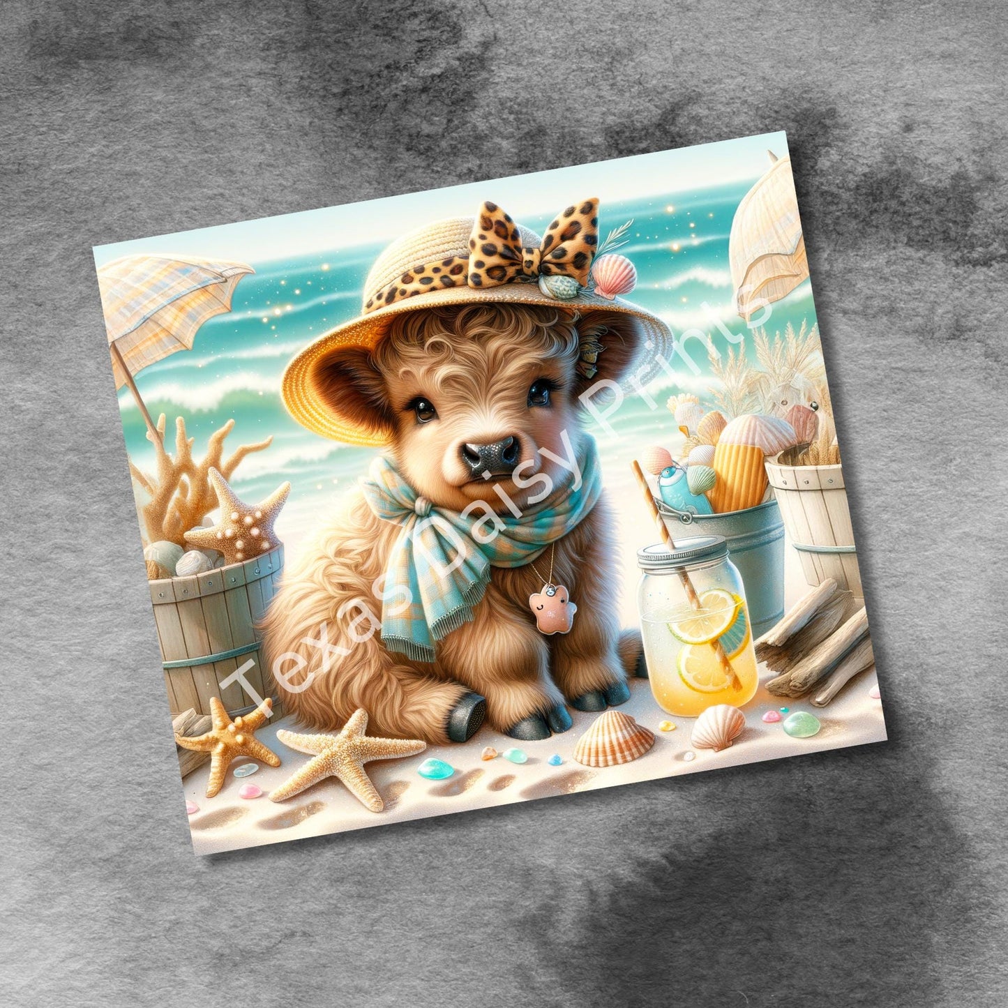 Summer Highland Cow Png, Sublimation Tumbler PNG, 20 Oz Straight Skinny Tumbler, Summer Vibes, Beach Ocean Cow Seamless PNG