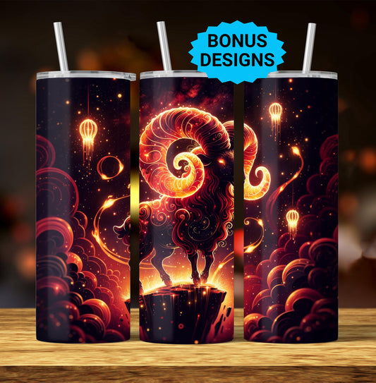 Aries Zodiac 20oz Skinny Tumbler Wrap, Celestial Star Sign Sublimation Design, Tumbler Wrap Seamless Straight PNG Digital Download