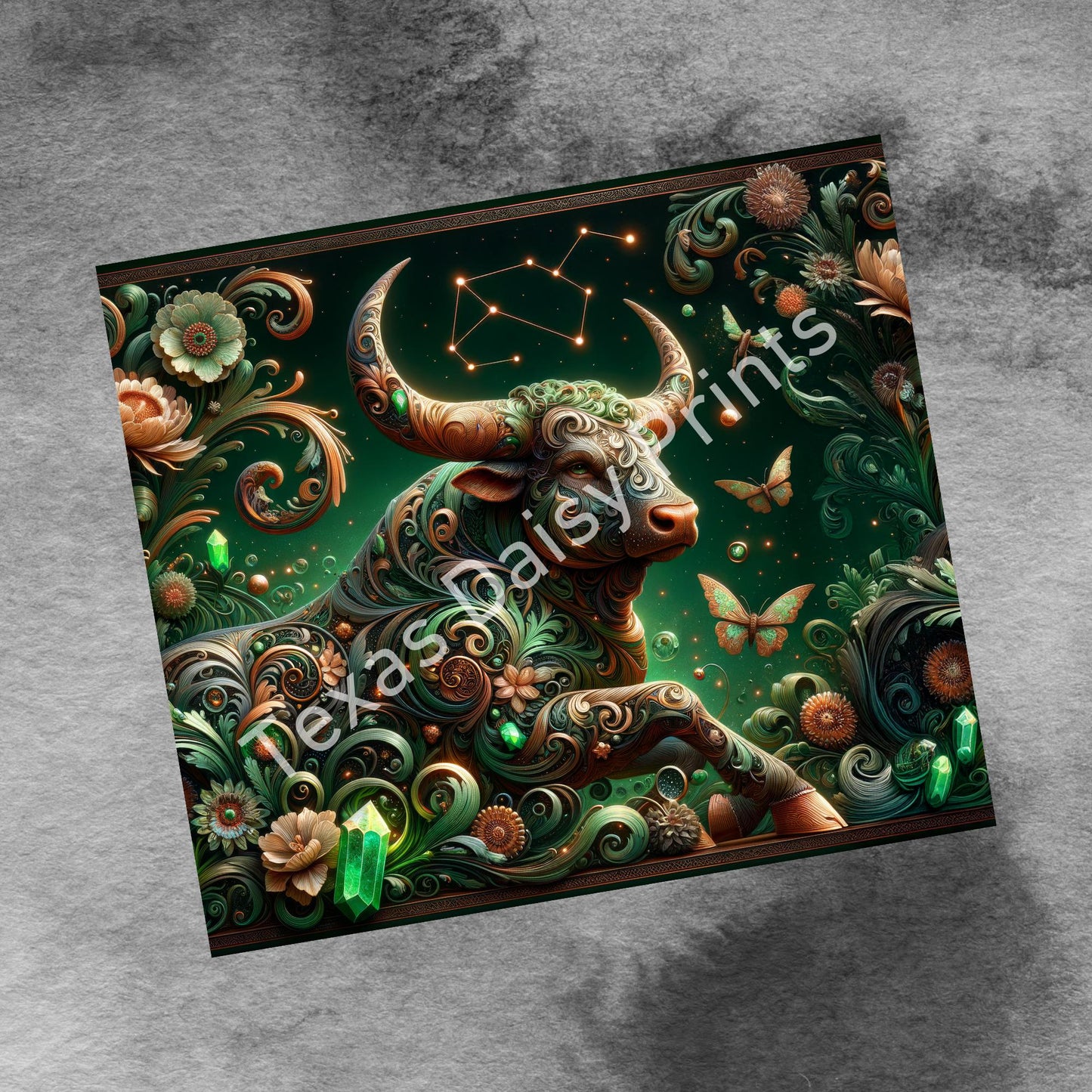 Tarus Zodiac 20oz Skinny Tumbler Wrap, Celestial Star Sign Sublimation Design, Tumbler Wrap Seamless Straight PNG Digital Download