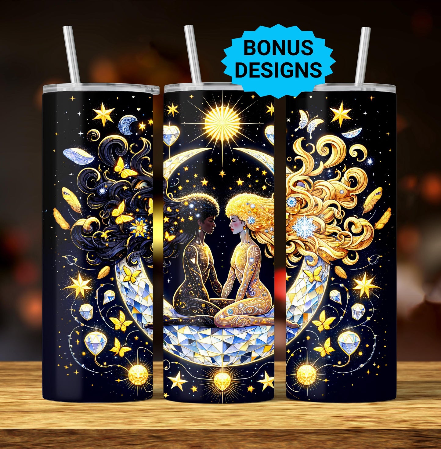 Gemini Zodiac 20oz Skinny Tumbler Wrap, Celestial Star Sign Sublimation Design, Tumbler Wrap Seamless Straight PNG Digital Download