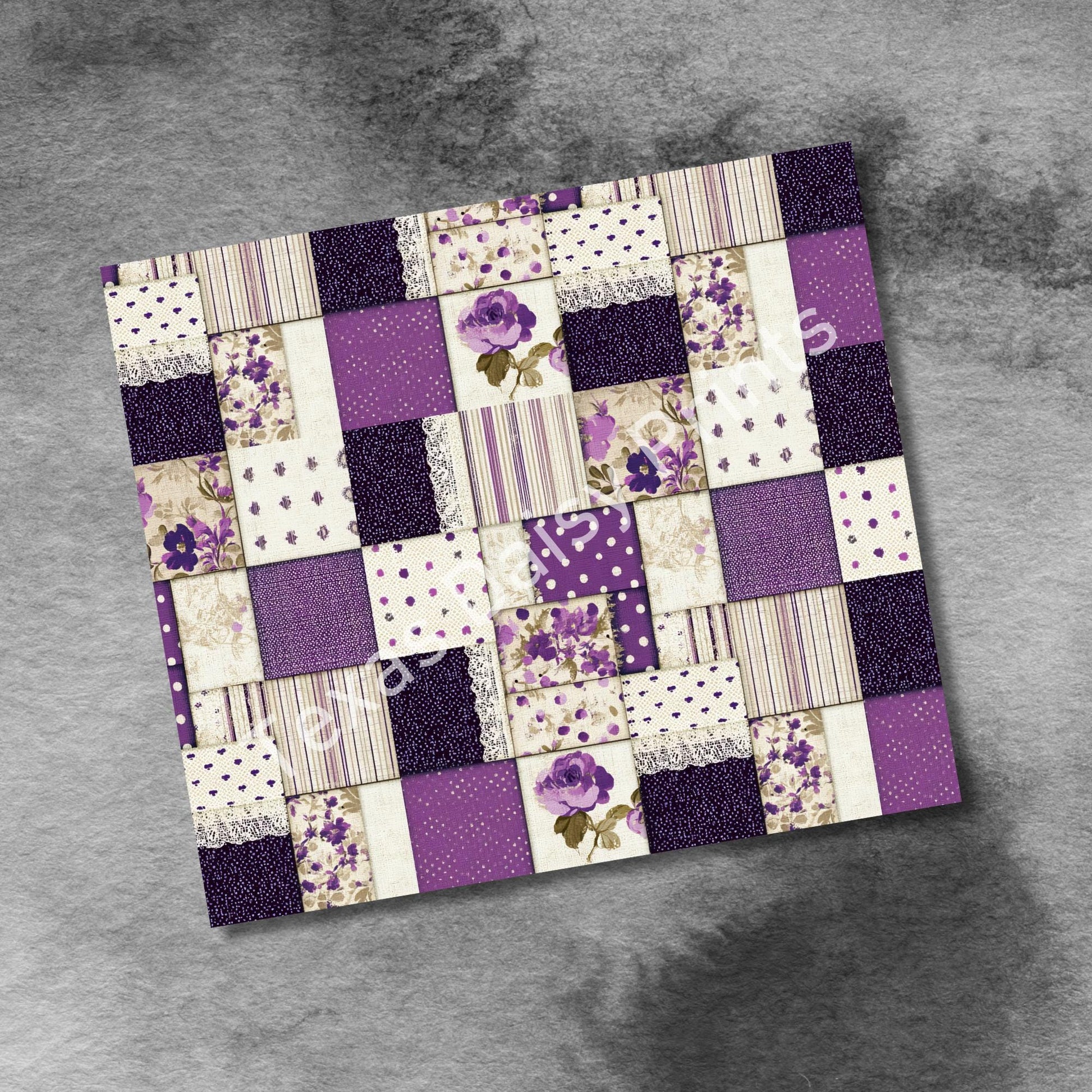 Quilting Flowers Polka Dots 20oz Skinny Tumbler, Seamless Sublimation Design, Patchwork Straight PNG Digital Download