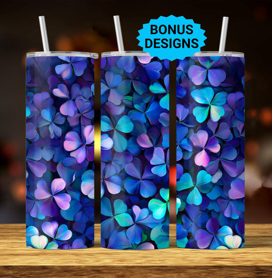 3D Clover Irish Luck 20oz Skinny Tumbler Wrap Png, St Patricks Day Seamless Tumbler