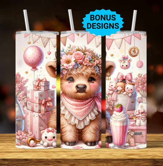 Highland Cow Valentine Tumbler Wrap, 20oz Skinny Sublimastion Design, Cow Love Tumbler Wrap Seamless Straight PNG Digital Download