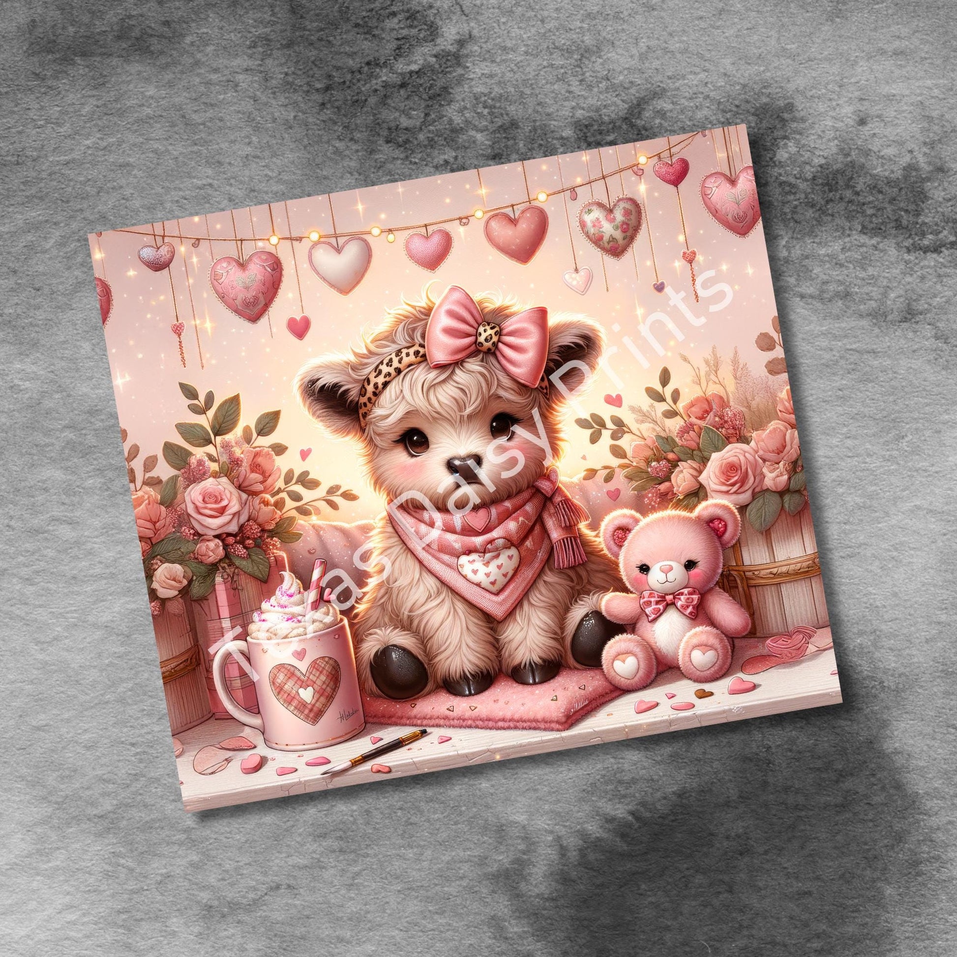 Highland Cow Valentine Tumbler Wrap, 20oz Skinny Sublimastion Design, Cow Love Tumbler Wrap Seamless Straight PNG Digital Download