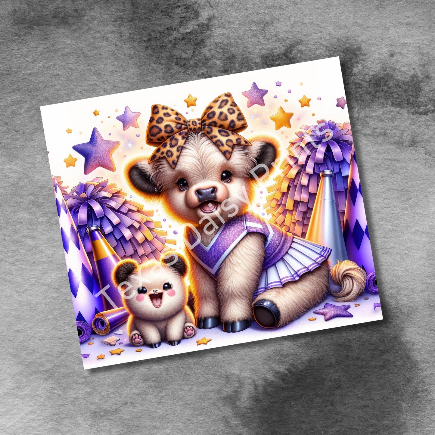 Highland Cow Cheerleader Football Tumbler Wrap, 20oz Skinny Sublimation Design, Cow Love Tumbler Wrap Seamless Straight PNG Digital Download