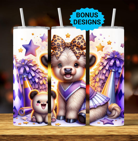 Highland Cow Cheerleader Football Tumbler Wrap, 20oz Skinny Sublimation Design, Cow Love Tumbler Wrap Seamless Straight PNG Digital Download