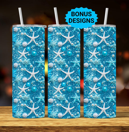 Starfish and Pearls Beach 20oz Skinny Tumbler Wrap, Seamless Sublimation, Digital Download PNG