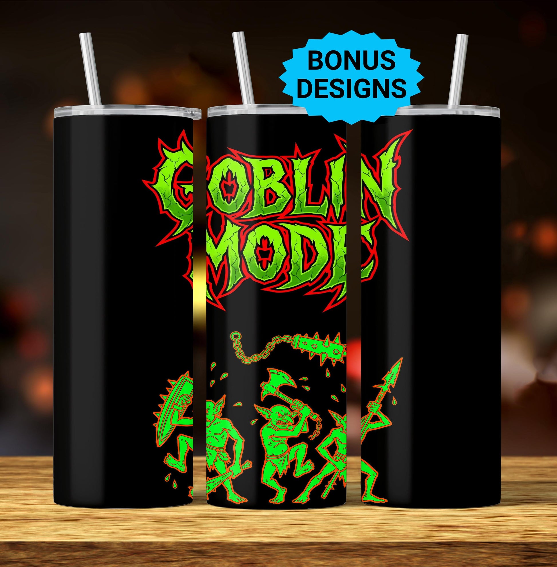 Goblin Mode Gamer 20 Oz Skinny Tumbler Wrap, Seamless Png Sublimation, Neon Video Game Png Digital Download