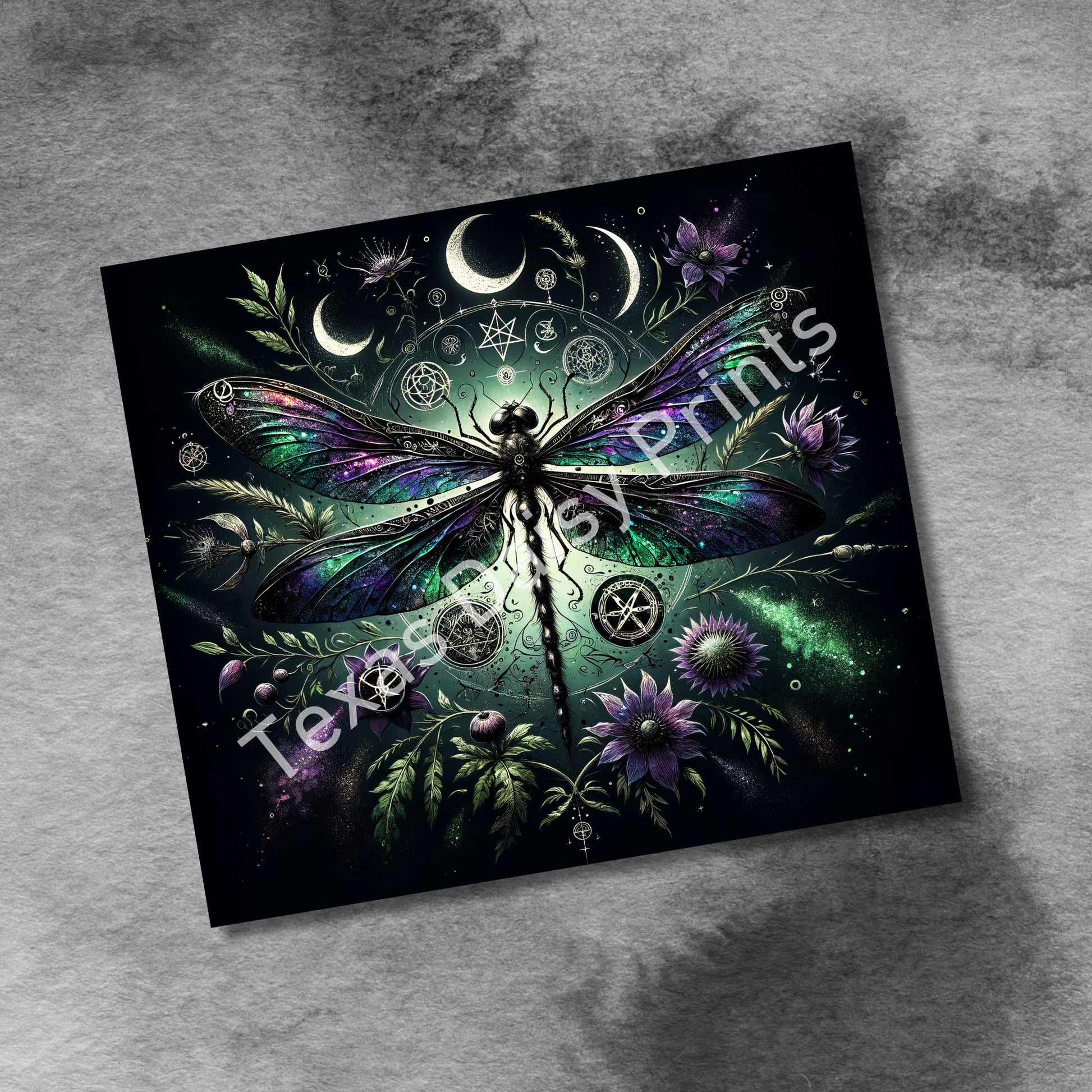 Gothic Mystical Dragonfly, 20oz Skinny Tumbler Wrap, Seamless Sublimation Design Templates Digital Download