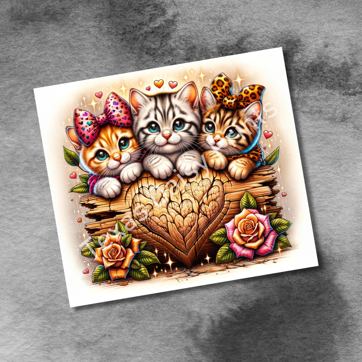 Cute Kittens 20oz Tumbler Wrap, Cat Valentines Hearts, 20oz Seamless Wrap, Kitten Digital Download