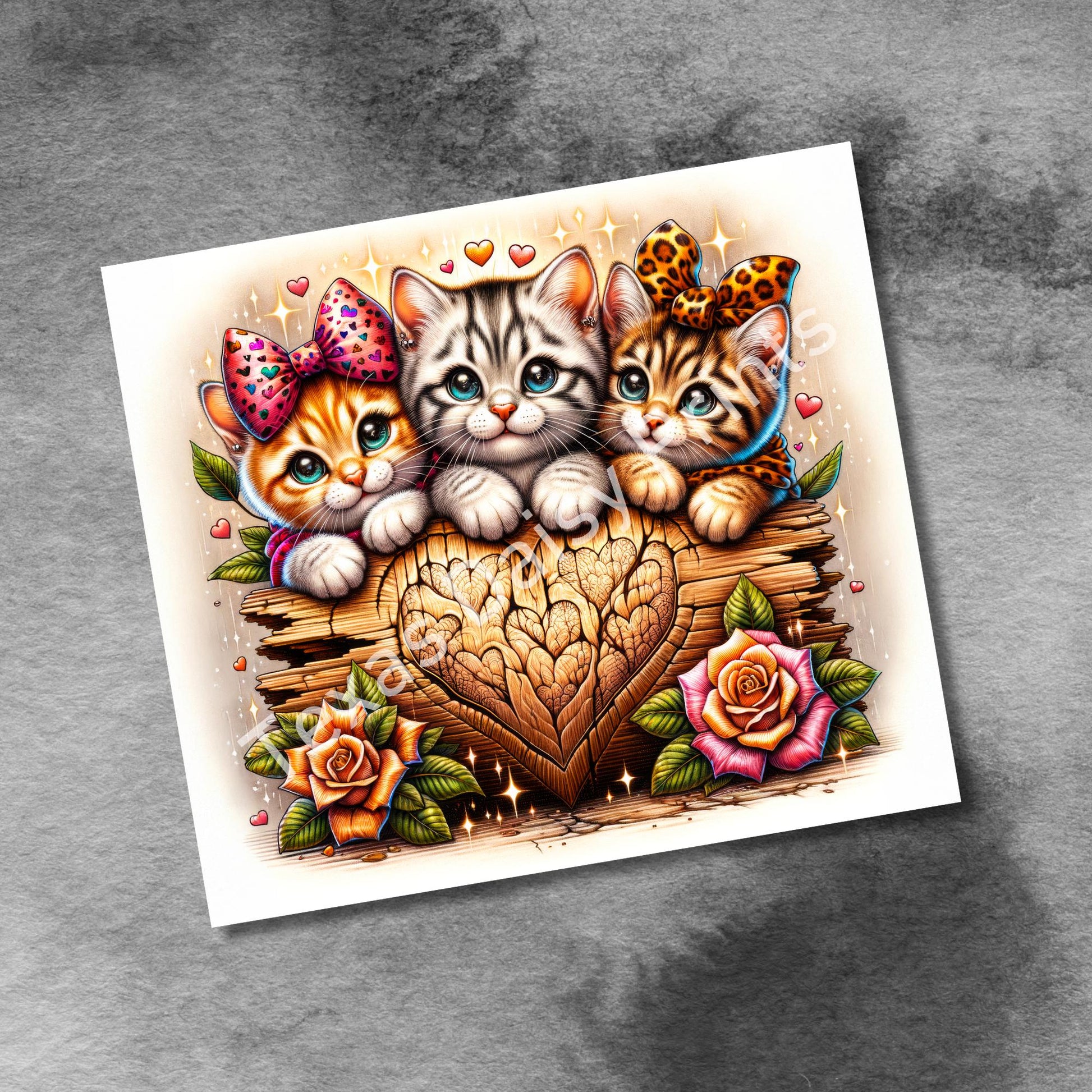 Cute Kittens 20oz Tumbler Wrap, Cat Valentines Hearts, 20oz Seamless Wrap, Kitten Digital Download