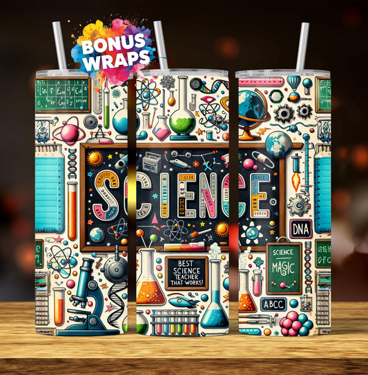 Teacher Life Tumbler Wrap, School Teaching Science 20 oz Skinny Tumbler Seamless Sublimation Design Digital Download PNG, Tumbler Wrap