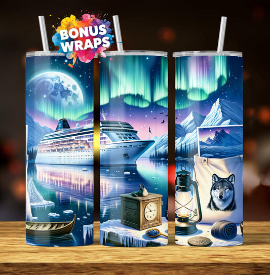 Cruise Time Alaska, 20 oz Skinny Tumbler Wrap, PNG Alaska Nature Cruise Life Vacation Sublimation Design, Seamless Wrap, Digital Download