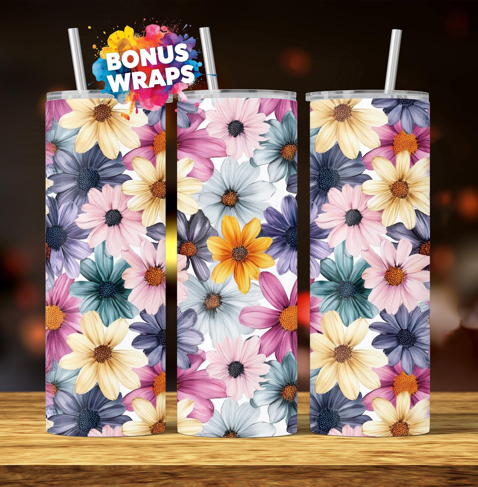 Daisy Wildflowers 20oz Tumbler Wrap Png Seamless Boho Tumbler Wrap Png Floral Tumbler 20 Oz Tumbler Png Floral Sublimation Design