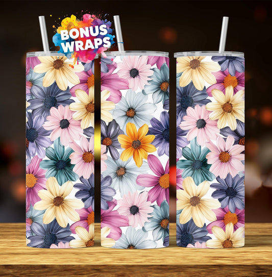 Daisy Wildflowers 20oz Tumbler Wrap Png Seamless Boho Tumbler Wrap Png Floral Tumbler 20 Oz Tumbler Png Floral Sublimation Design