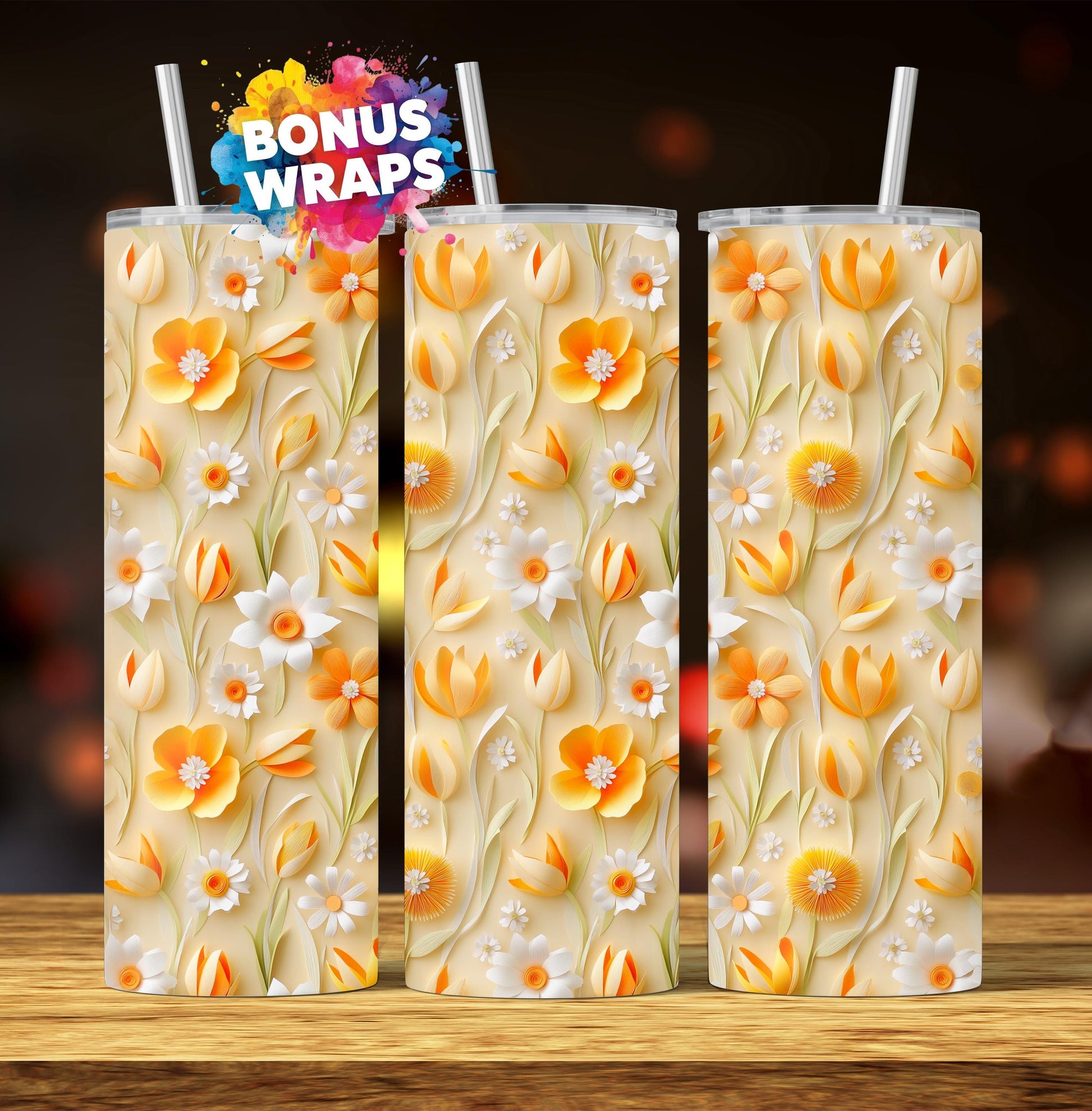 3D Spring Flowers 20oz Skinny Tumbler Wrap, Tulip Seamless Sublimation Design 20 Oz Tumbler Png Sublimation Design