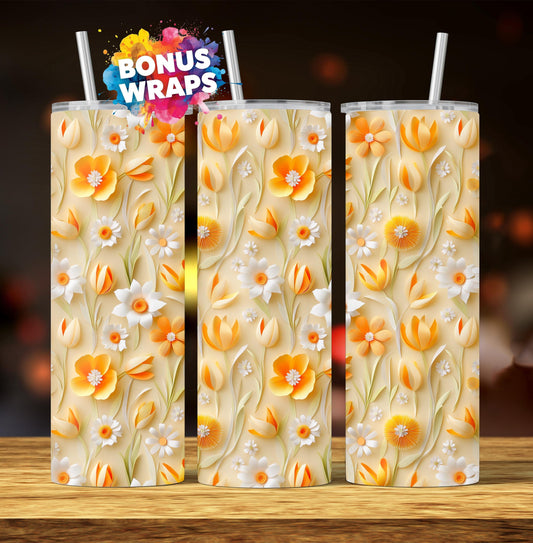3D Spring Flowers 20oz Skinny Tumbler Wrap, Tulip Seamless Sublimation Design 20 Oz Tumbler Png Sublimation Design