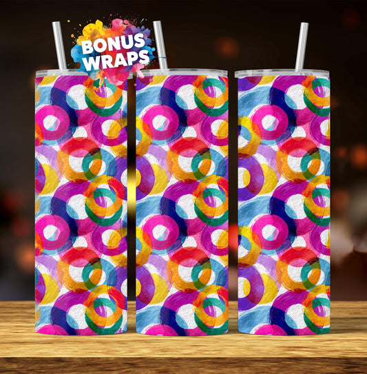 Watercolor Colorful Circles 20oz Tumbler Wrap, Seamless Geometric Sublimation Design Templates, 20oz Straight PNG Digital Download