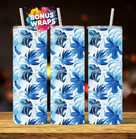 Tropical Palm Leaves Watercolor 20oz Tumbler Wrap Seamless Sublimation Design Templates, 20oz Straight PNG Digital Download