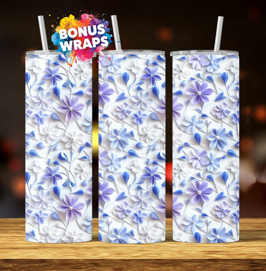 3D Spring Flowers 20oz Skinny Tumbler Wrap, Seamless Wild Flowers Tumbler 20 Oz Tumbler Floral Sublimation Design