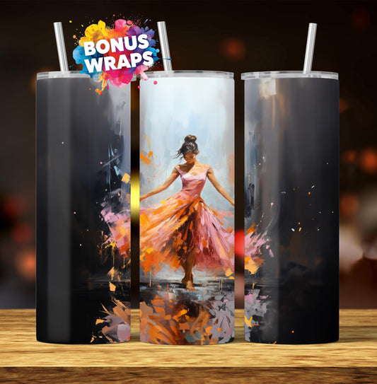 Dance Tumbler, 20oz Skinny Tumbler Wrap, Modern Dancing Girl Seamless Sublimation Design Templates, Digital Download