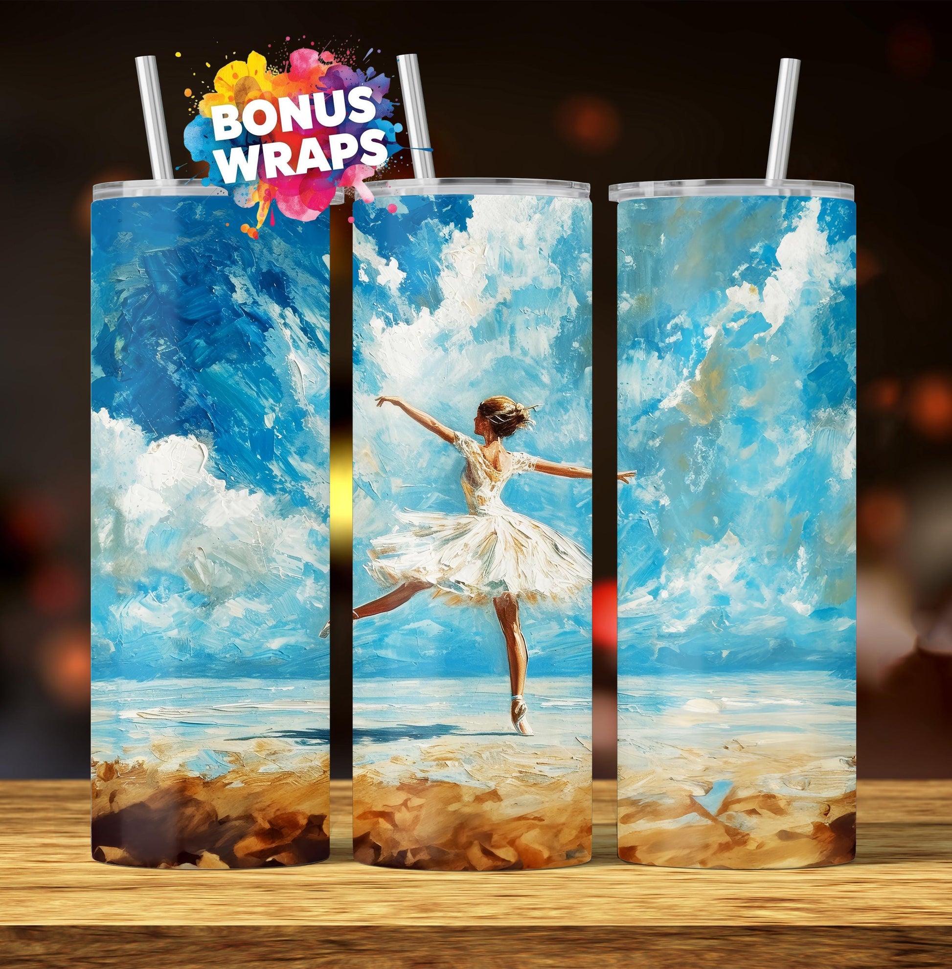 Dance Ballet Tumbler, 20oz Skinny Tumbler Wrap, Modern Dancing Girl Beach Seamless Sublimation Design Templates, Digital Download