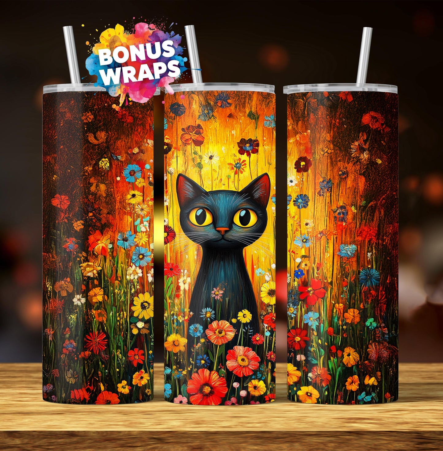 Cute Cat 20oz Skinny Tumbler, Cat Lover Seamless Sublimation Design Templates, Spring Flowers Cat Tumbler Straight PNG Digital Download