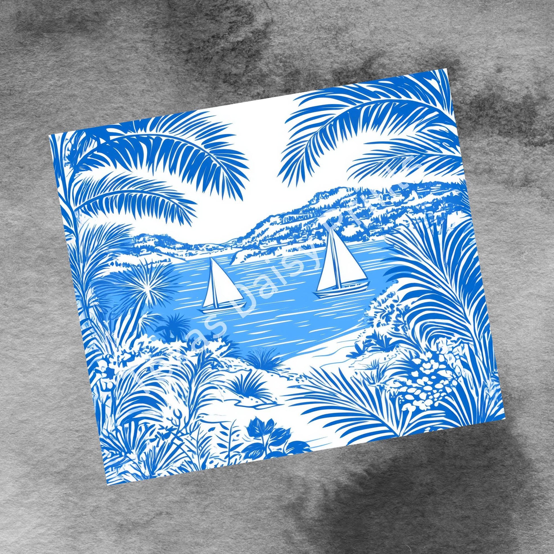 Tropical Palm Trees 20oz Skinny Tumbler, Sailboat Seamless Straight PNG Digital Download, Sublimation Templates