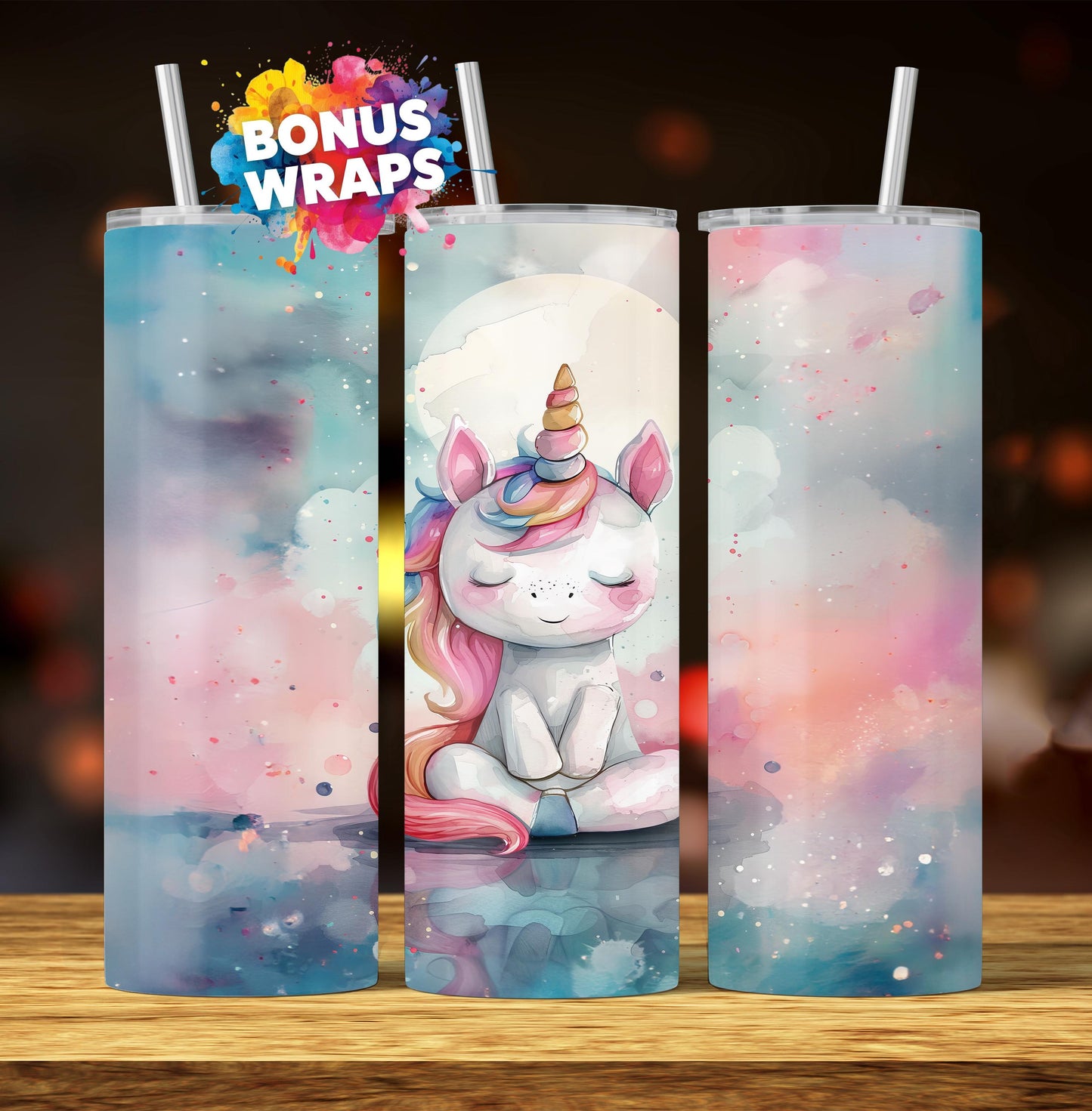 Unicorn Yoga 20oz Skinny Tumbler Wrap, Unicorn Lover Seamless Sublimation Design Straight PNG Digital Download