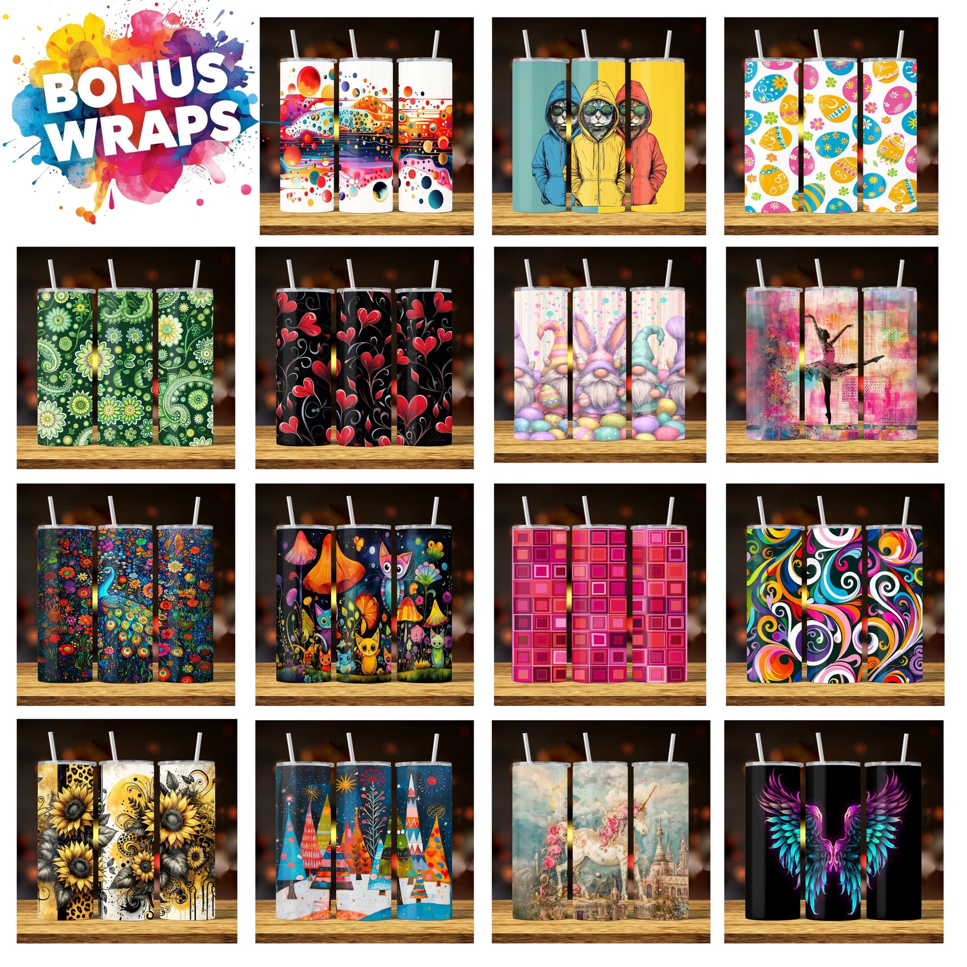 Quilting Flowers Polka Dots 20oz Skinny Tumbler, Seamless Sublimation Design, Patchwork Straight PNG Digital Download