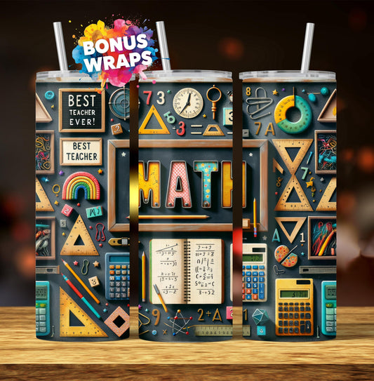 Teacher Life Tumbler Wrap, School Teaching Math 20 oz Skinny Tumbler Seamless Sublimation Design Digital Download PNG, Tumbler Wrap