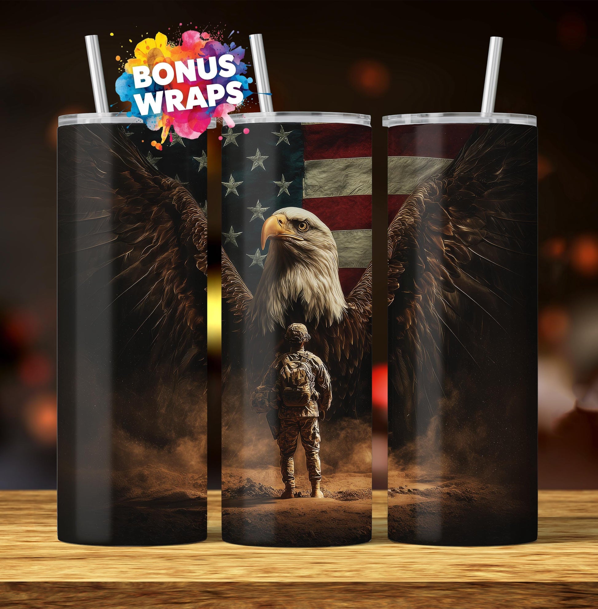 Military Patriotic 20oz Skinny Tumbler Wrap, American Eagle, Seamless 4th of July Sublimation Templates,PNG Digital Download