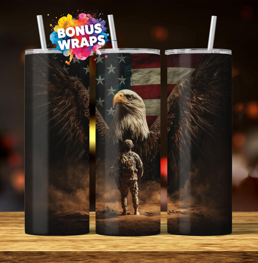 Military Patriotic 20oz Skinny Tumbler Wrap, American Eagle, Seamless 4th of July Sublimation Templates,PNG Digital Download