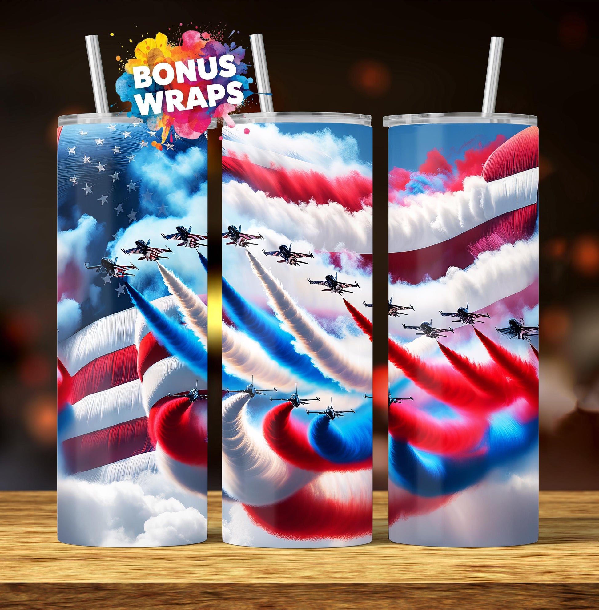 Military Fighter Jets 20oz Skinny Tumbler Seamless Patriotic Red White Blue American Flag Sublimation Templates,PNG Digital Download