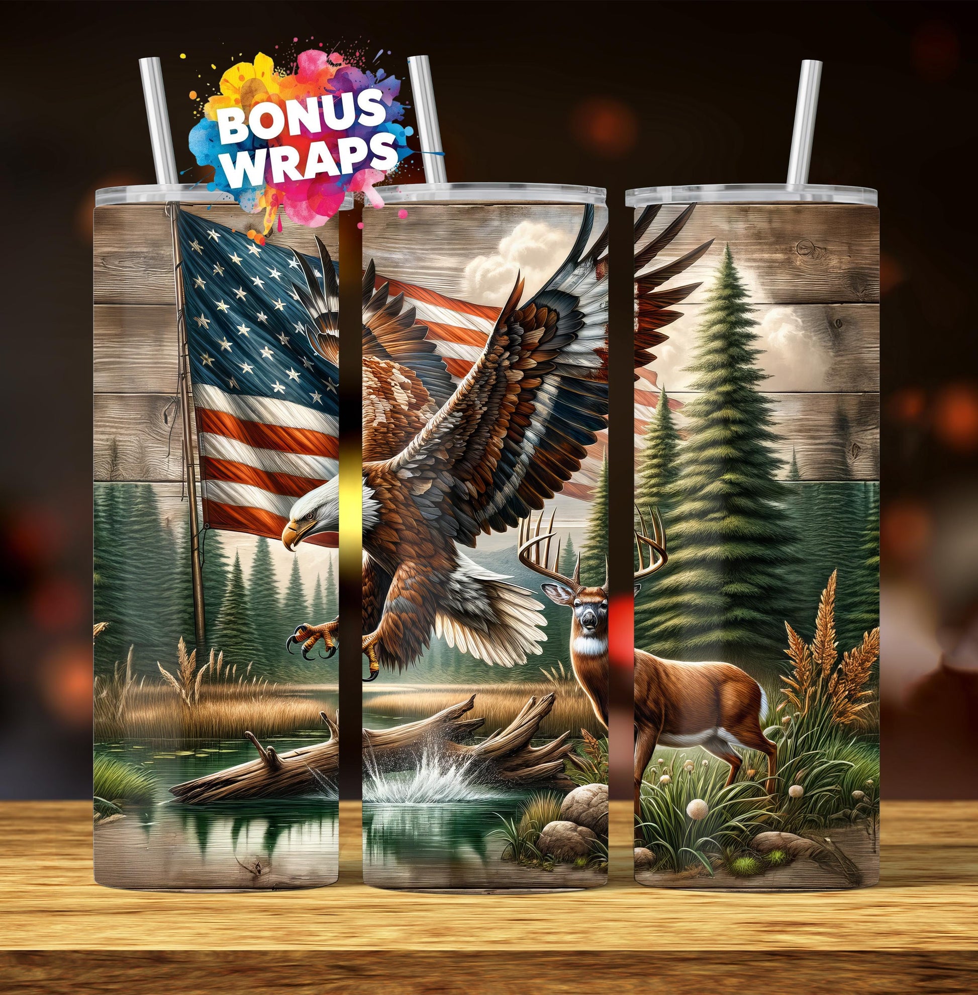 Fishing Hunting 20oz Skinny Tumbler Wrap, Seamless Bald Eagle Hunting Season Tumbler, Digital Download Sublimation PNG