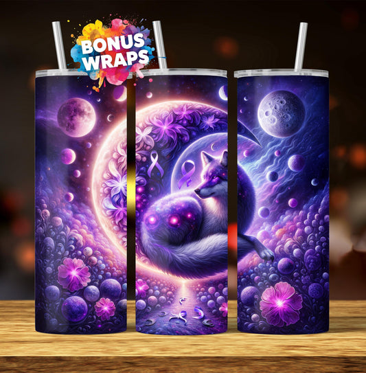Lupus Awareness Warrior Wolf 20 oz Skinny Tumbler Seamless Sublimation Design Digital Download PNG, Purple Ribbon Awareness Tumbler