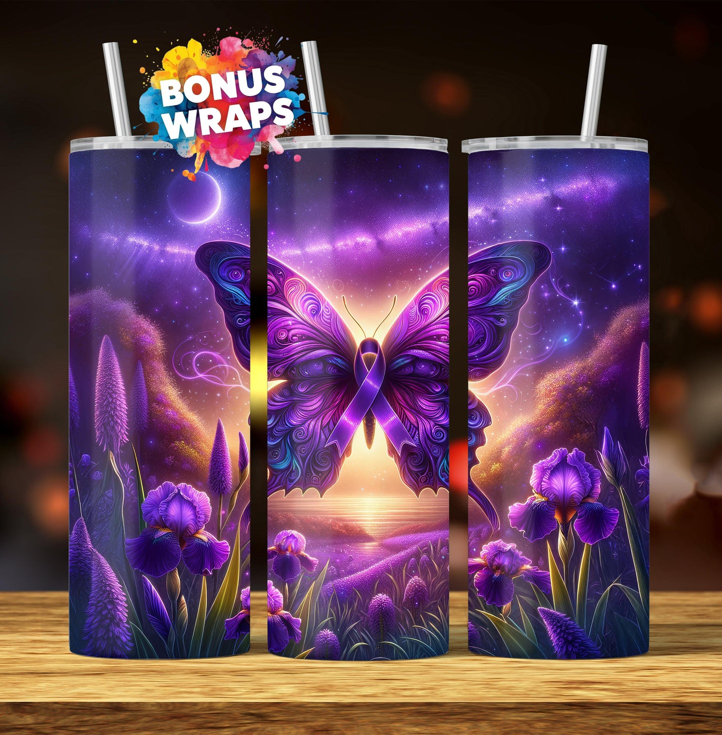 Lupus, Alzheimers Awareness Survivor 20 oz Skinny Tumbler Seamless Sublimation Design Digital Download PNG, Purple Ribbon Awareness Tumbler