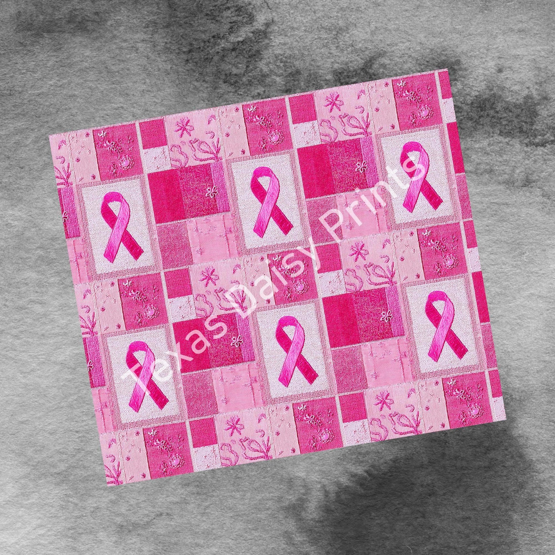 Pink Ribbon Awareness Patchwork Quilt, 20oz Skinny Tumbler Wrap Seamless Breast Cancer Sublimation Design, Digital Download PNG