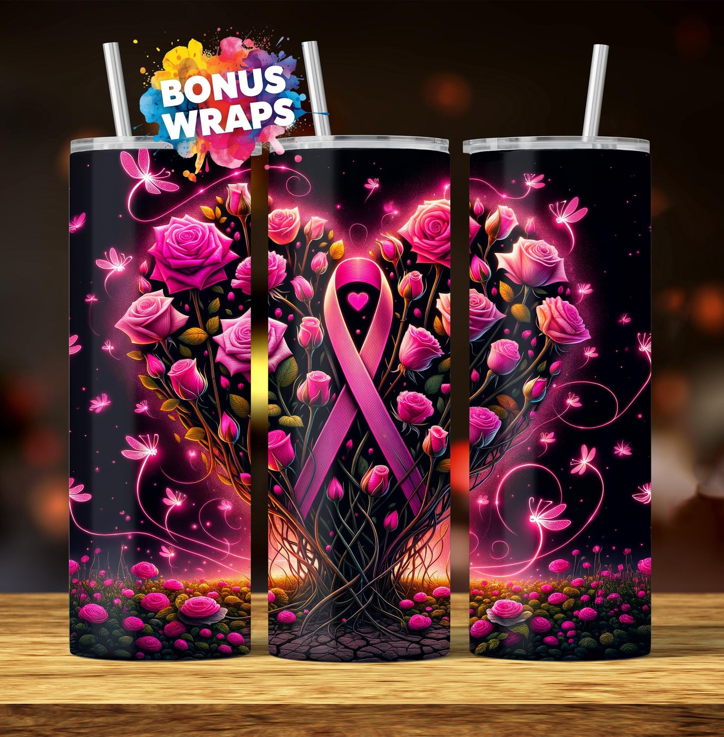 Breast Cancer Survivor 20 oz Skinny Tumbler Survivor Seamless Sublimation Design Digital Download PNG, Pink Ribbon Awareness Tumbler