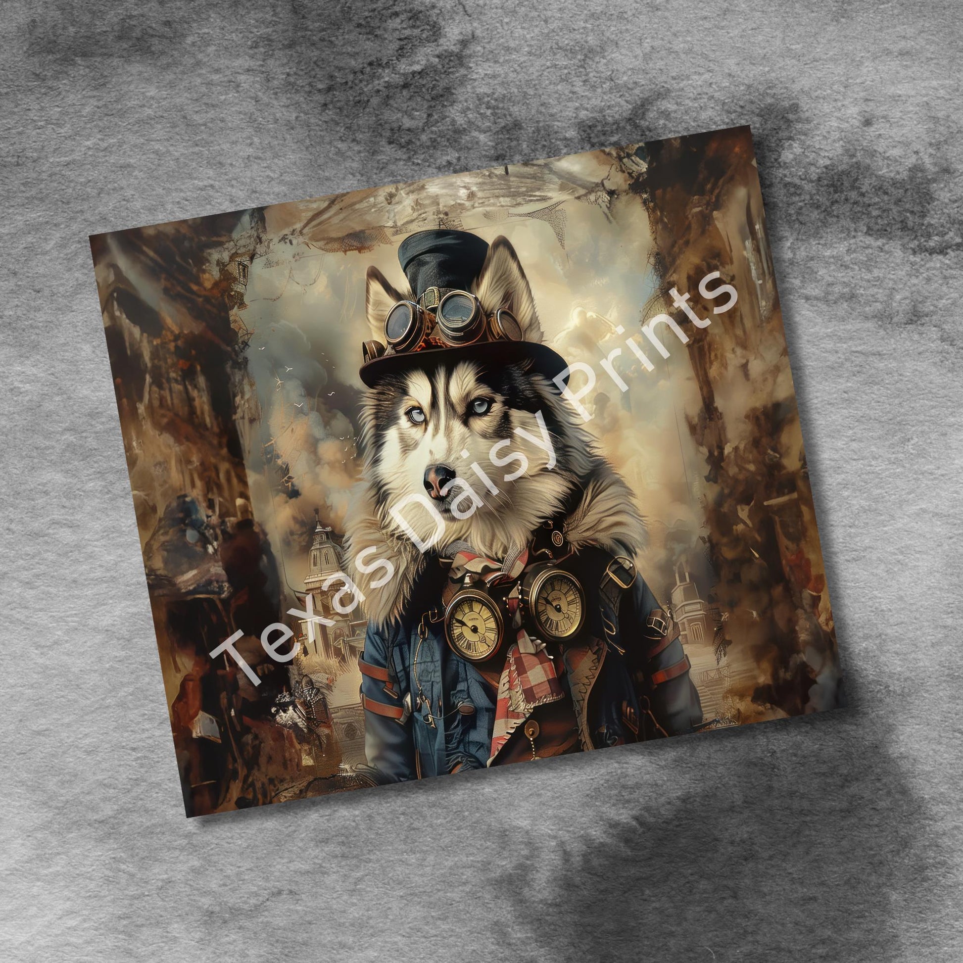 Steampunk Dogs 20oz Skinny Tumbler Wrap, Vintage Dog Seamless Sublimation Design Templates, Tumbler Straight PNG Digital Download