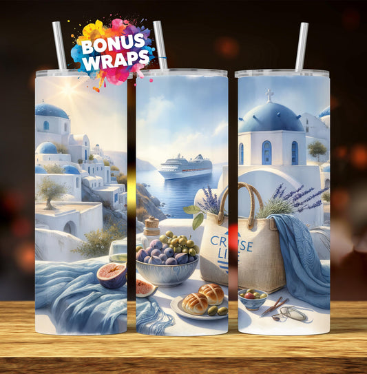 Cruise Time Tumbler Wrap, 20 oz Skinny Tumbler Wrap Mediterranean Cruise Life Vacation Sublimation Design, Seamless Wrap, Digital Download