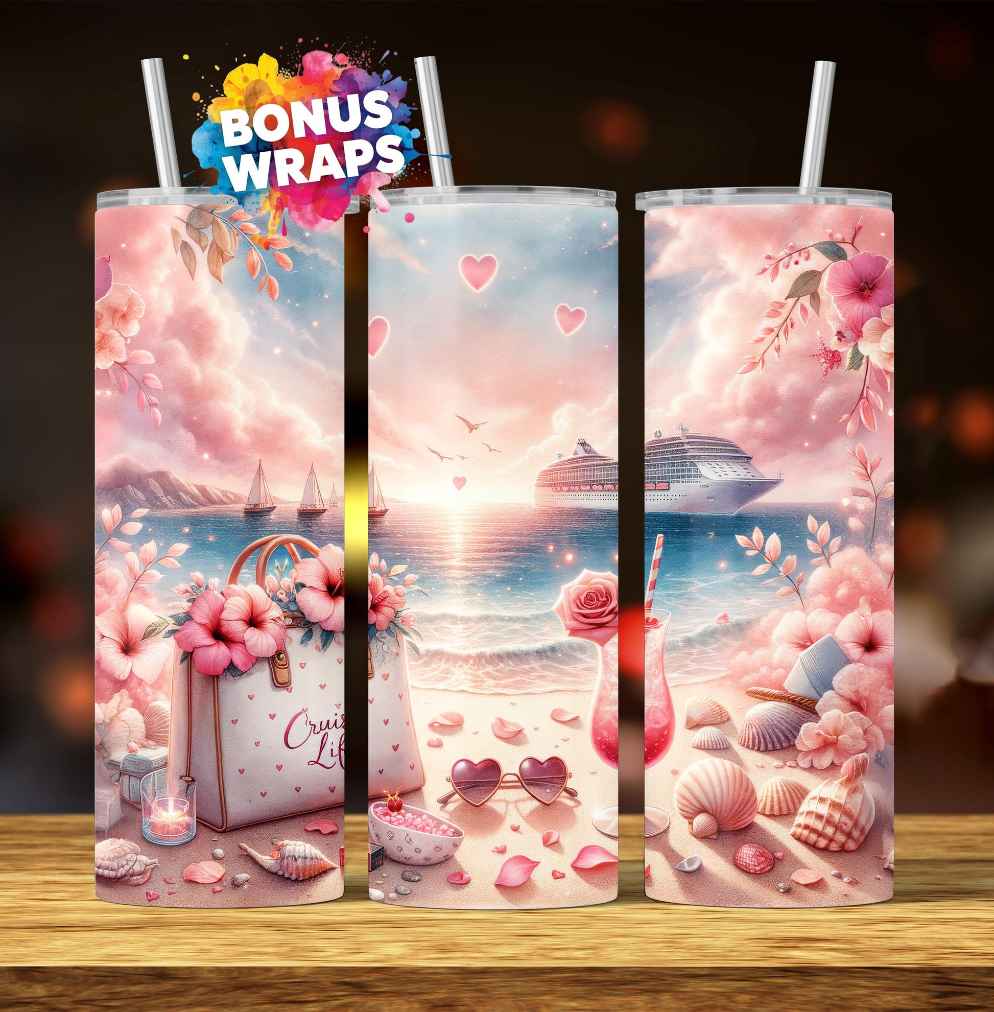 Cruise Time Tumbler Wrap, 20 oz Skinny Tumbler Wrap Valentines Love Cruise Life Vacation Sublimation Design, Seamless Wrap, Digital Download